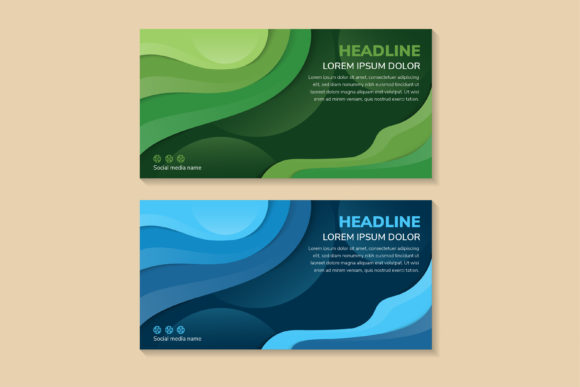 Wave Liquid Green Blue Horizontal Banner Design